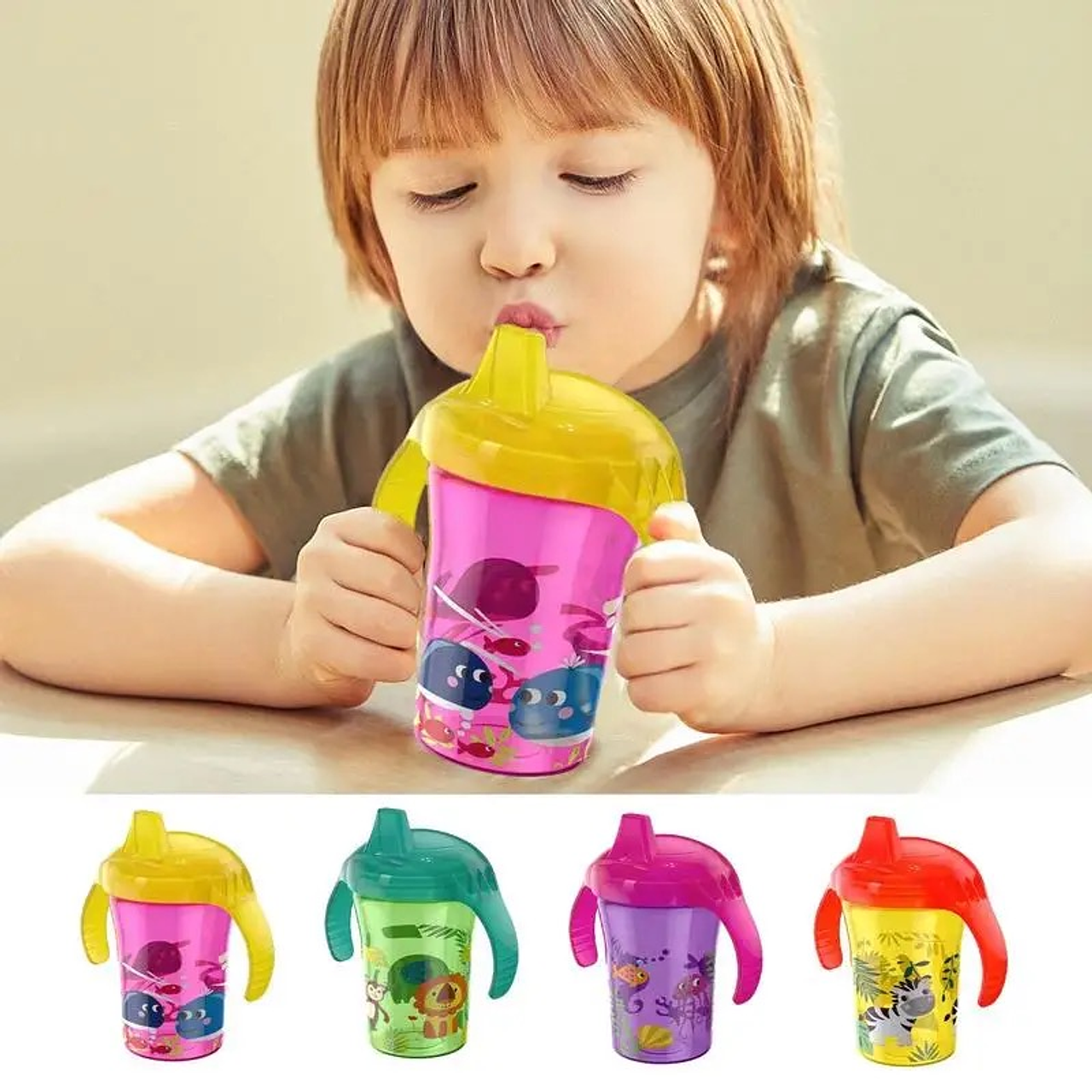 Vaso antiderrame para bebés, ideal para la transición del biberón al vaso.