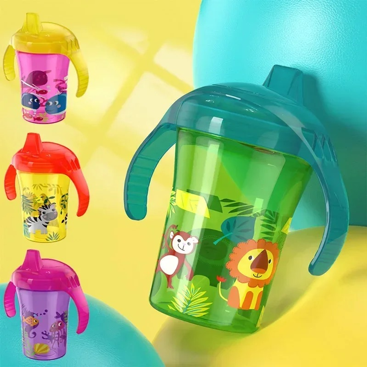 Vaso de aprendizaje sin BPA con asas ergonómicas, seguro y fácil de usar