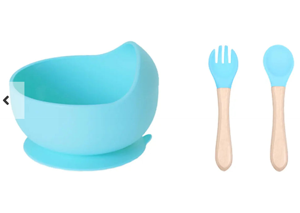 Bowl de Silicona con Cubiertos de Madera-Silicona