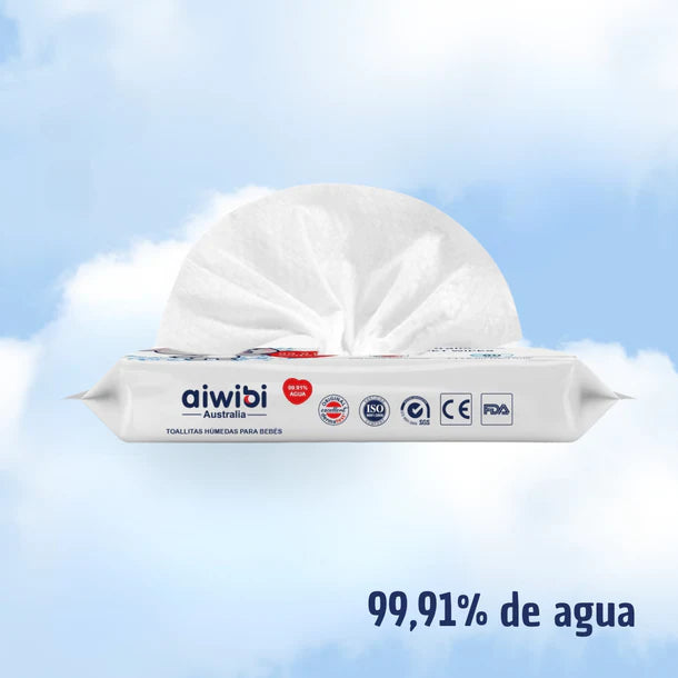PACK 3 TOALLITAS HÚMEDAS AIWIBI 99,91% AGUA 80 UNIDADES