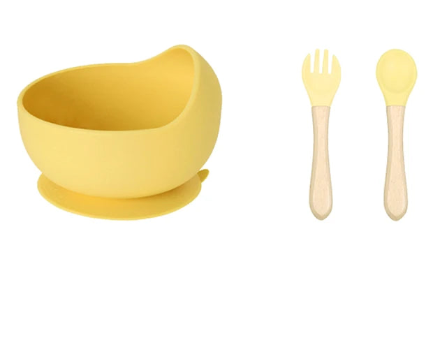 Bowl de Silicona con Cubiertos de Madera-Silicona