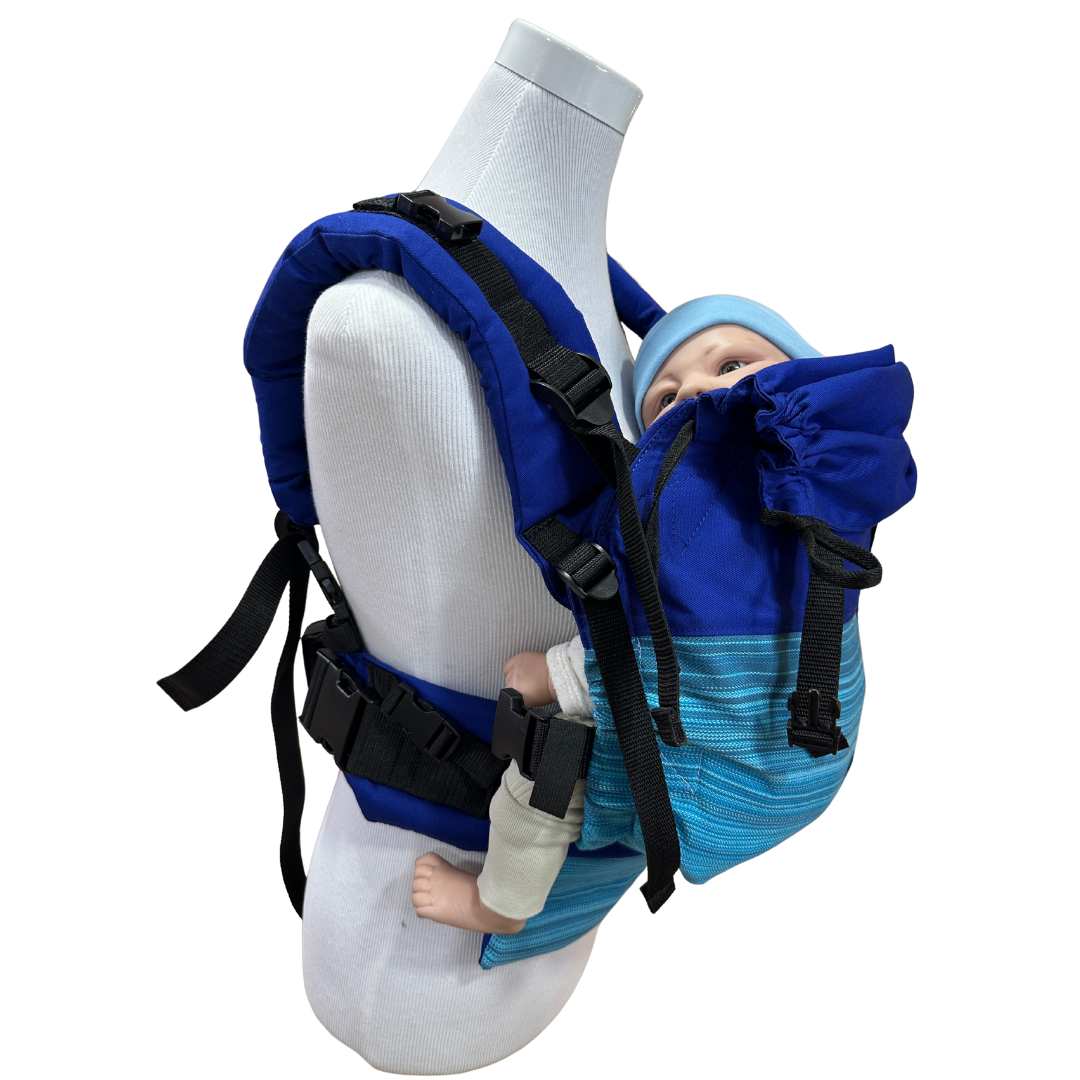 Mochila Primera Etapa Azul Rey fular lineal Celeste