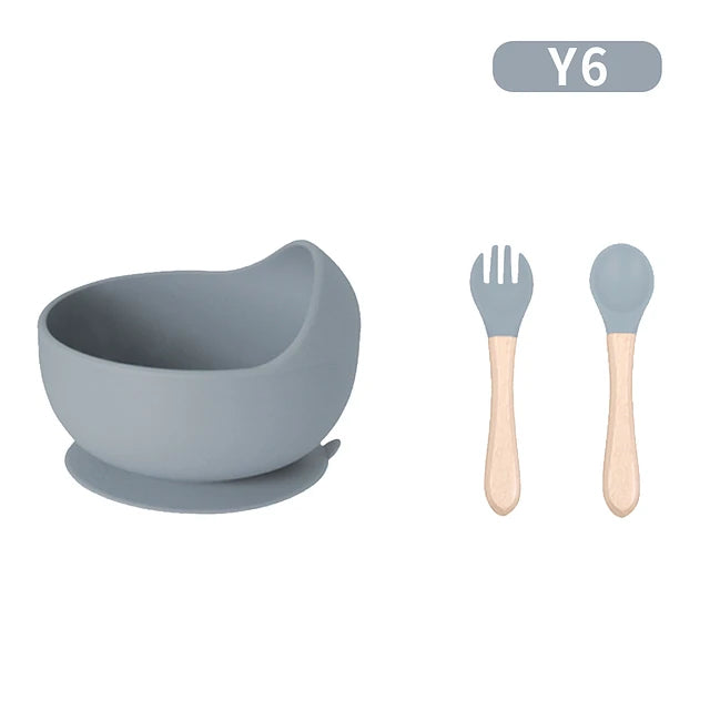 Bowl de Silicona con Cubiertos de Madera-Silicona