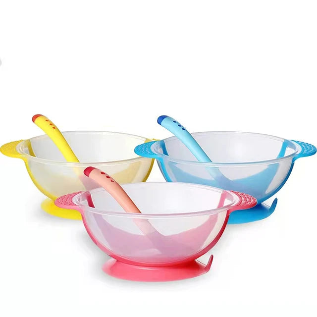 Plato seguro para bebés con ventosa y cuchara ergonómica, sin BPA