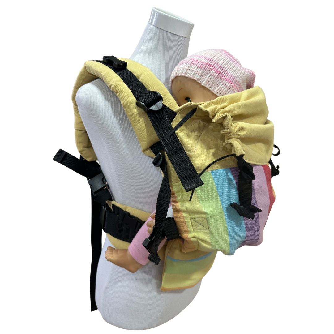 Mochila Primera Etapa Amarillo Bebé Fular Arcoíris Vertical