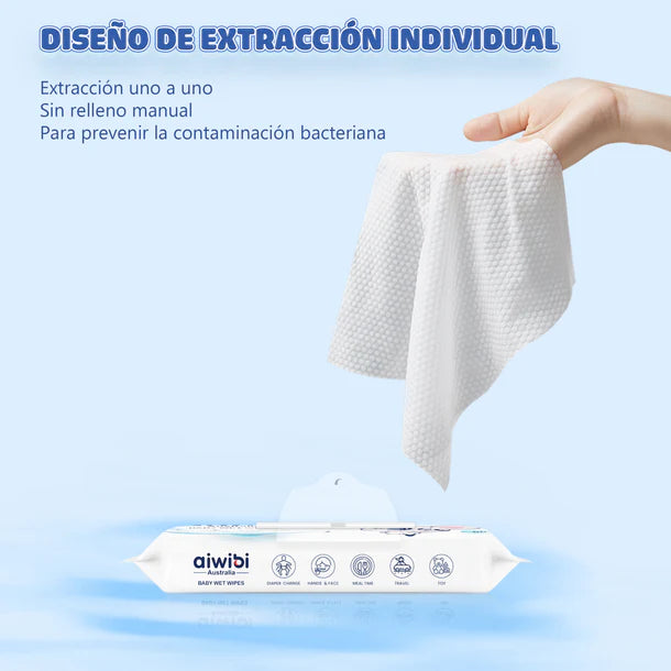 PACK 3 TOALLITAS HÚMEDAS AIWIBI 99,91% AGUA 80 UNIDADES