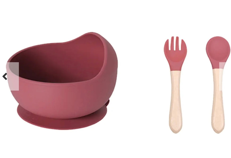 Bowl de Silicona con Cubiertos de Madera-Silicona