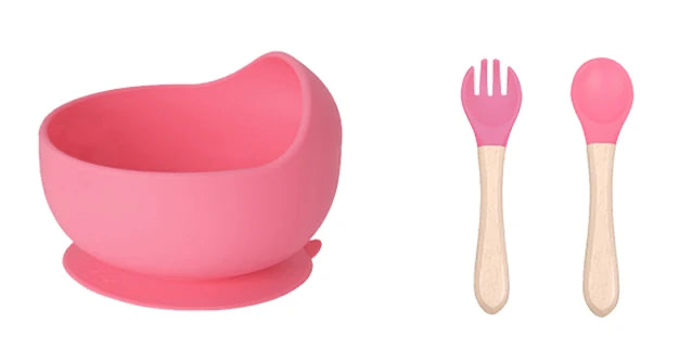Bowl de Silicona con Cubiertos de Madera-Silicona
