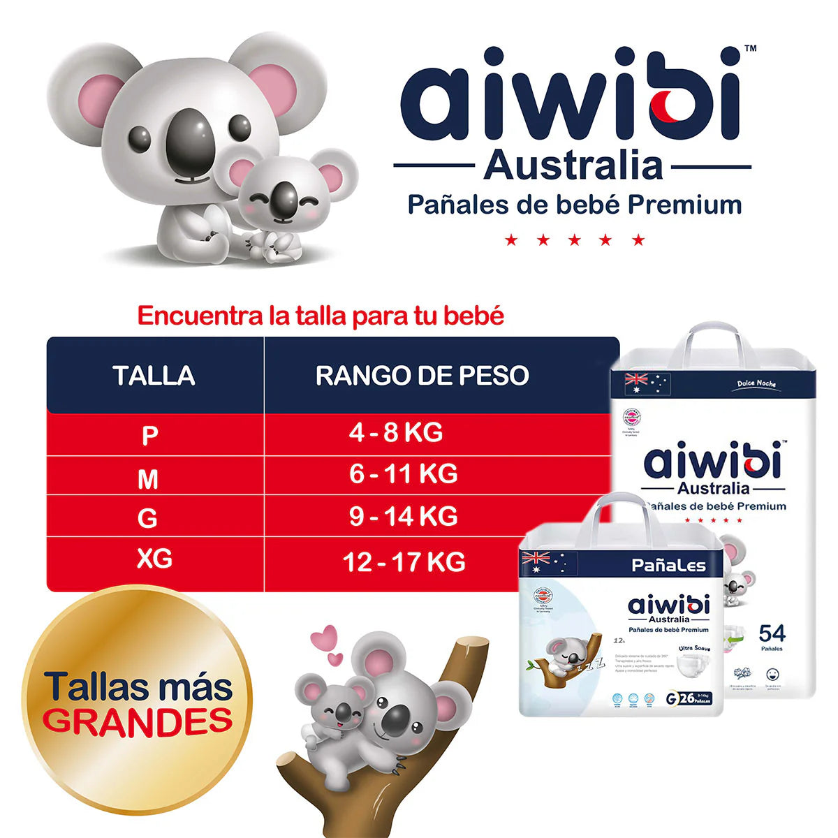 PAÑALES PREMIUM AIWIBI TALLA P 32 UNIDADES