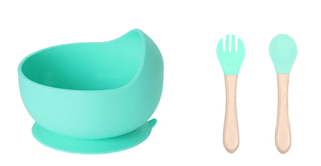 Bowl de Silicona con Cubiertos de Madera-Silicona