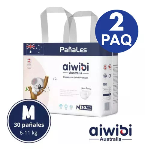 PAÑALES PREMIUM AIWIBI TALLA M 30 UNIDADES