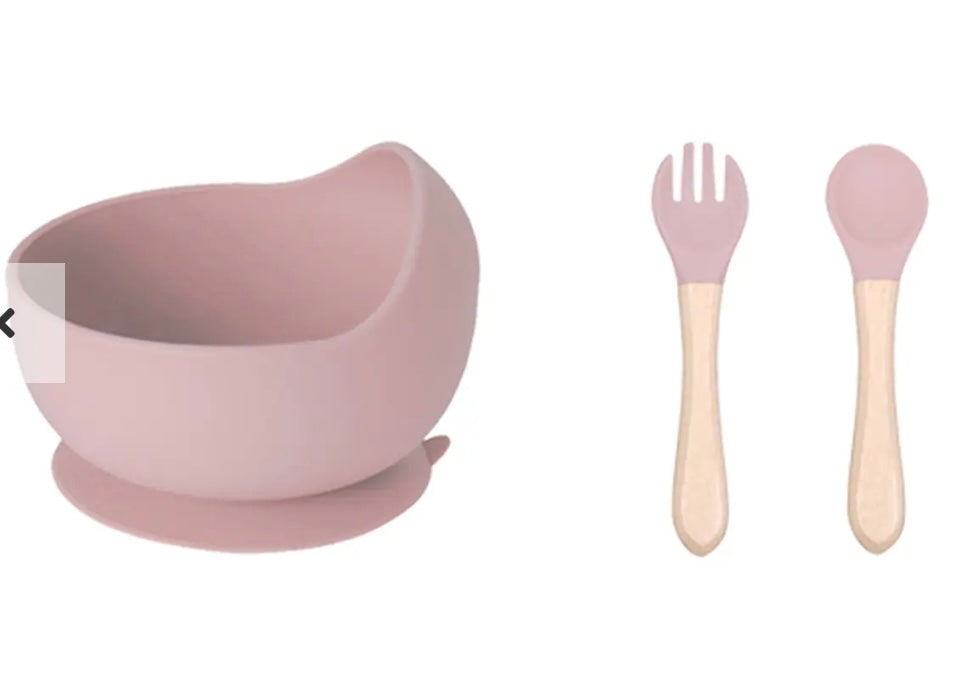 Bowl de Silicona con Cubiertos de Madera-Silicona