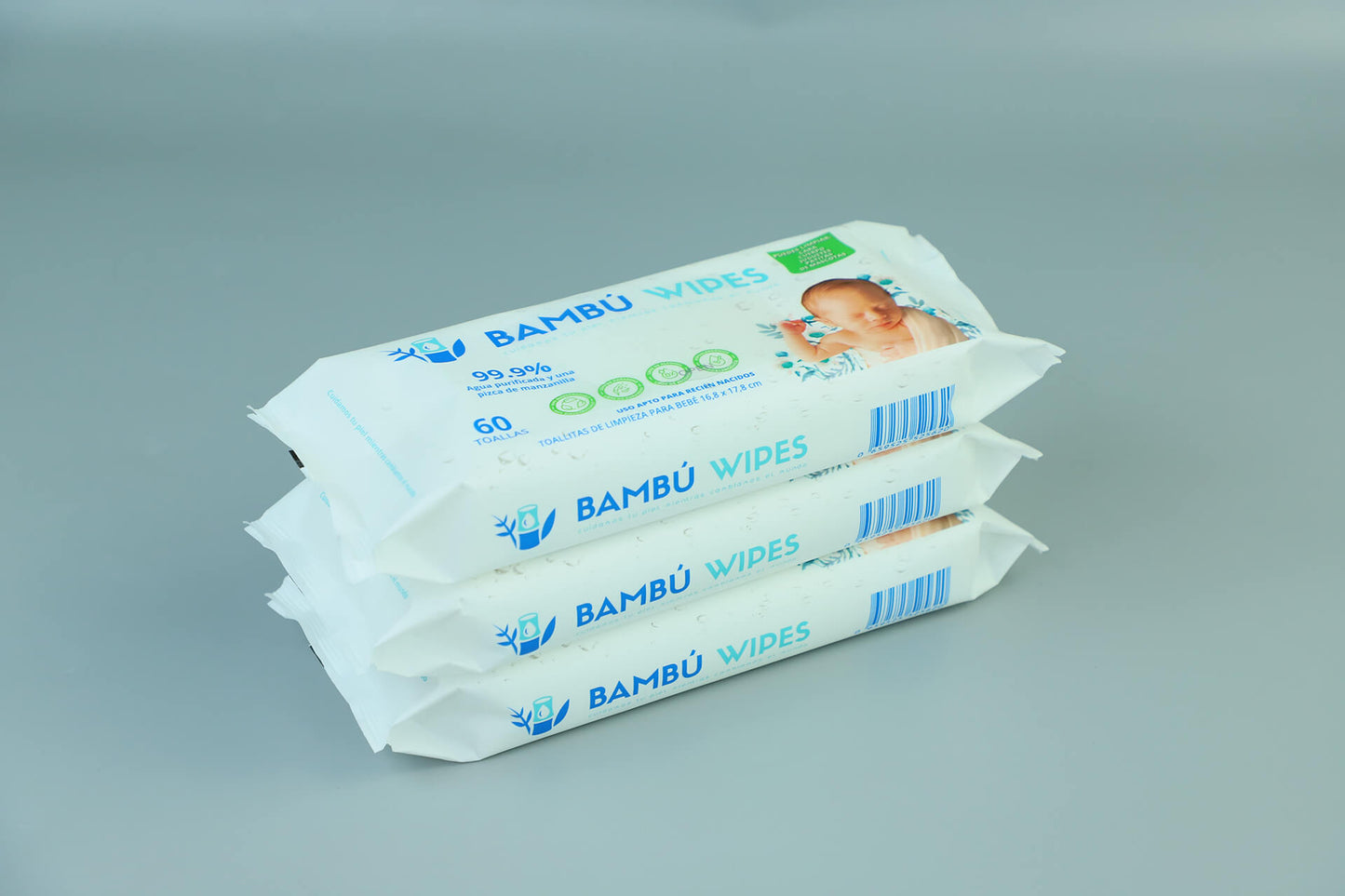 Toallas húmedas con fibras vegetales más caja de regalos para baby shower sustentable.