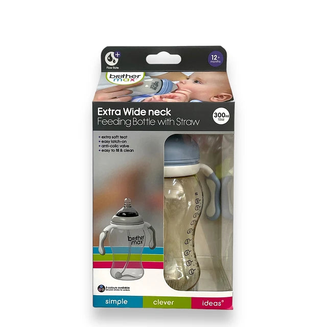 Mamadera Brother Max 300 ml, fácil de llenar y limpiar, libre de BPA y segura.