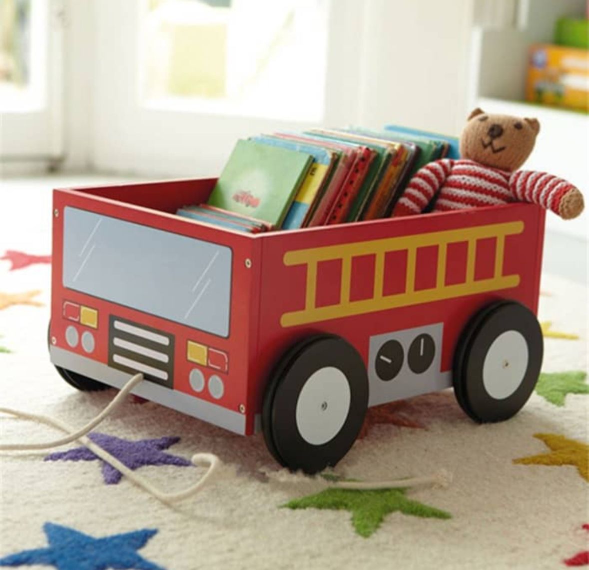 Divertido carrito de bomberos para niños, ideal para transportar juguetes