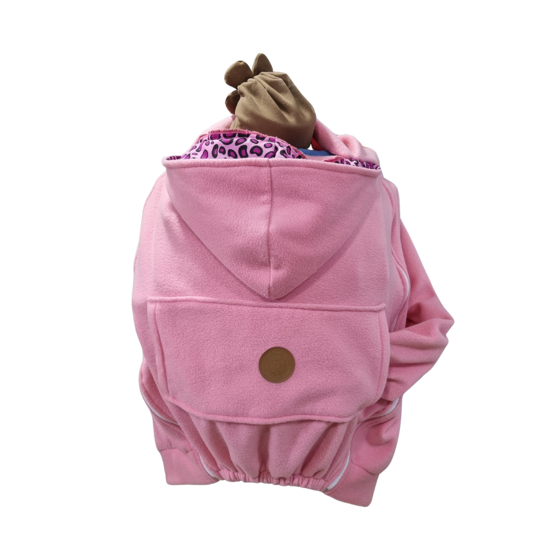 Polerón para portear rosado con mochila de porteo ergonómica incluida