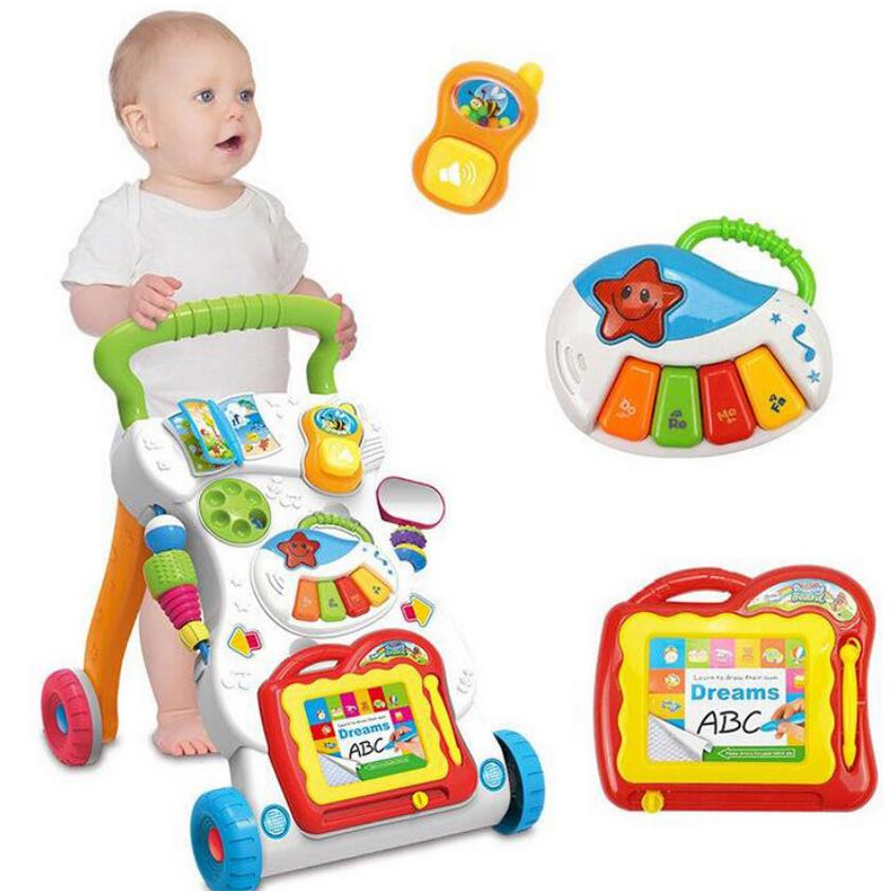 Andador interactivo para bebé con juegos didácticos y espejo