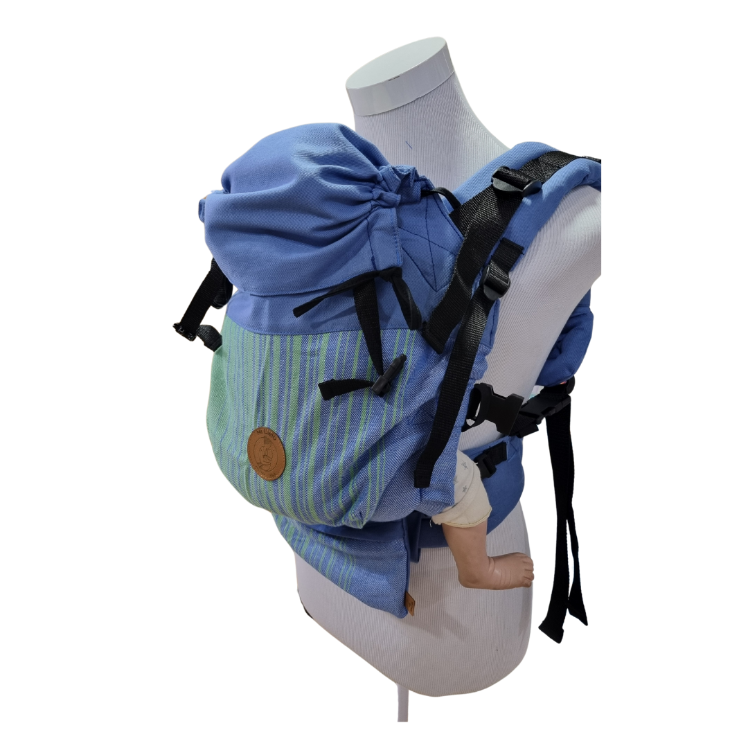Mochila Primera Etapa Azulina con fular lineal en degradé verde - azulino