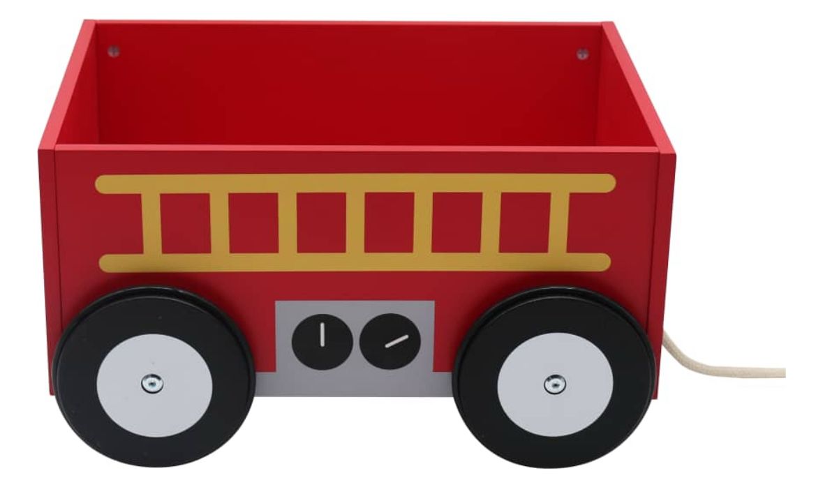 Juguete infantil tipo carrito de bomberos con espacio para guardar juguetes