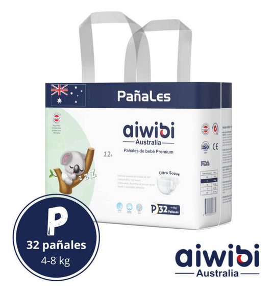 PAÑALES PREMIUM AIWIBI TALLA P 32 UNIDADES