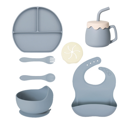 Set de Alimentación de Silicona para Bebés 7 Piezas | Vajilla Antideslizante Libre de BPA