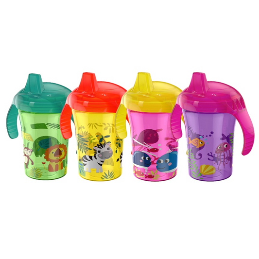 Vaso de aprendizaje para bebé con boquilla dura y asas ergonómicas, fácil de limpiar.
