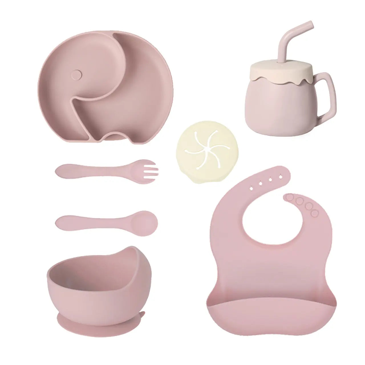 Set de Alimentación de Silicona para Bebés 7 Piezas | Vajilla Antideslizante Libre de BPA