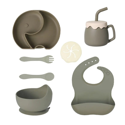 Set de Alimentación de Silicona para Bebés 7 Piezas | Vajilla Antideslizante Libre de BPA