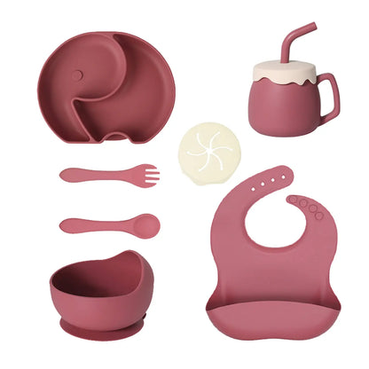 Set de Alimentación de Silicona para Bebés 7 Piezas | Vajilla Antideslizante Libre de BPA