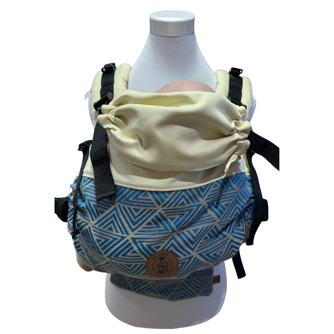 Mochila Primera Etapa Vainilla Fular Geométrico Azulino