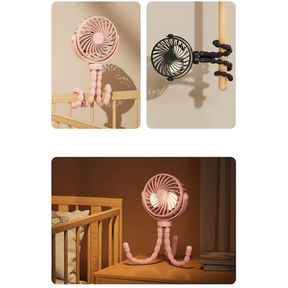 Ventilador Portátil 3 en 1 para Coche, Cuna y Hogar | Recargable USB y Flexible