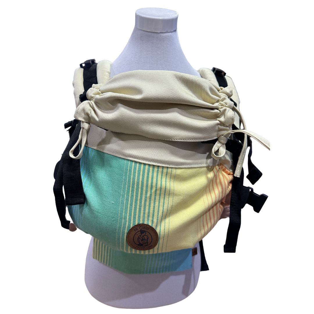 Mochila Primera Etapa Vainilla Fular Líneas Verde Amarello Naranjo