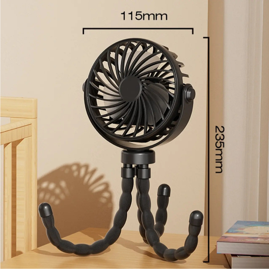 Ventilador Portátil 3 en 1 para Coche, Cuna y Hogar | Recargable USB y Flexible