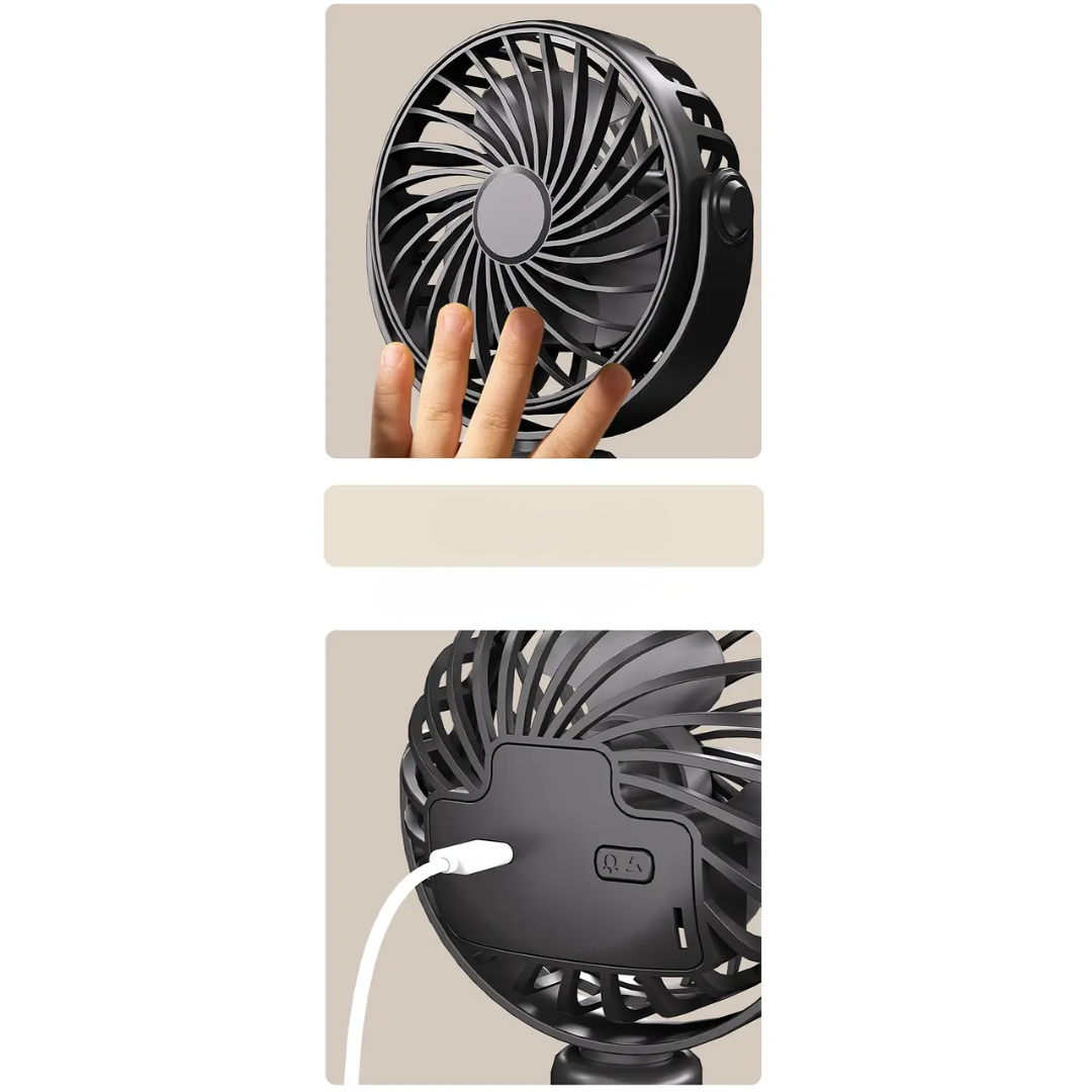 Ventilador Portátil 3 en 1 para Coche, Cuna y Hogar | Recargable USB y Flexible