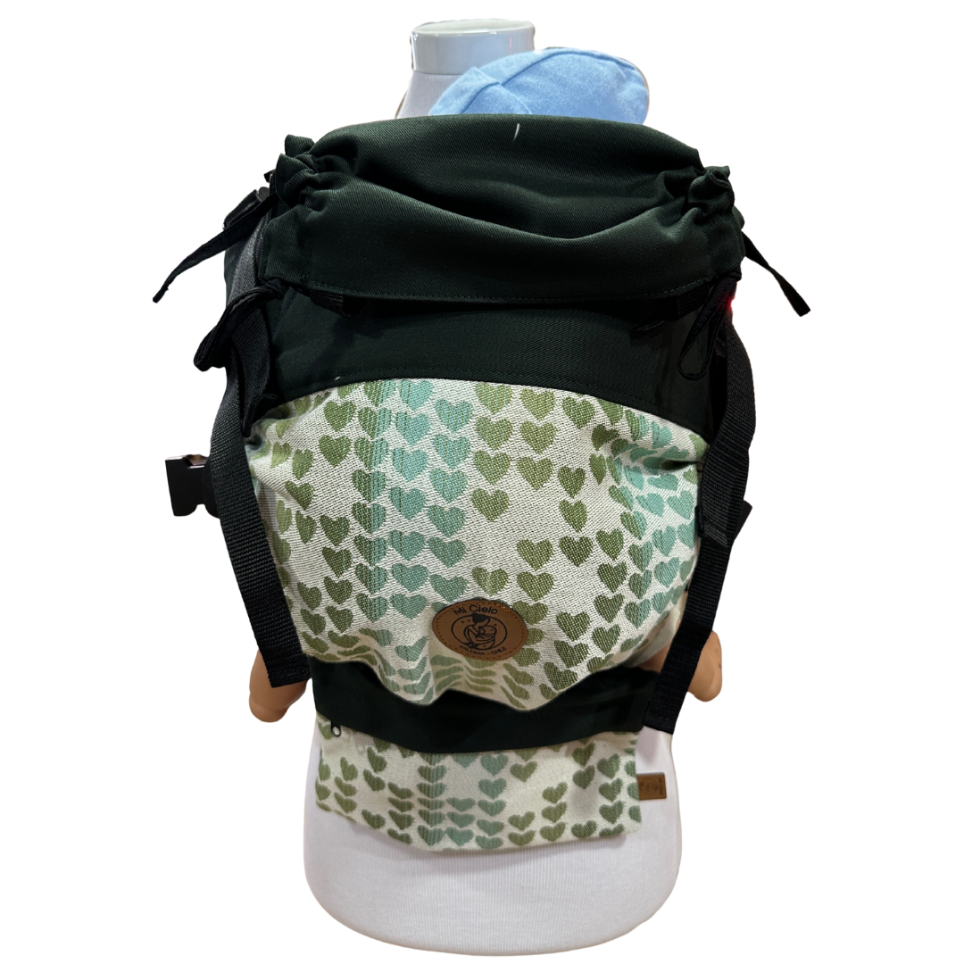 Mochila Primera Etapa Verde Oscuro Fular Corazones Olivo