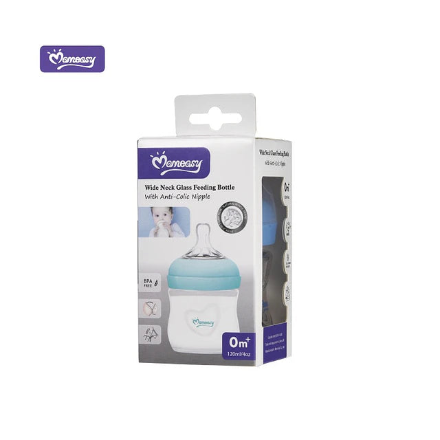Mamadera de Vidrio Boca Ancha 120 ml – Biberón Anticólicos para Recién Nacidos