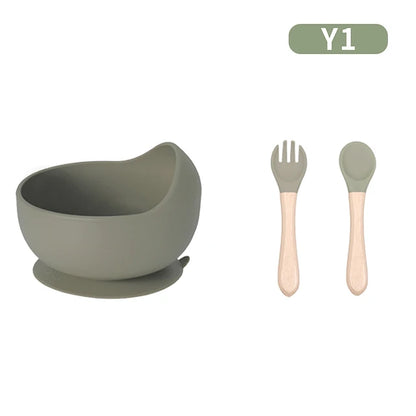 Bowl de Silicona con Cubiertos de Madera-Silicona