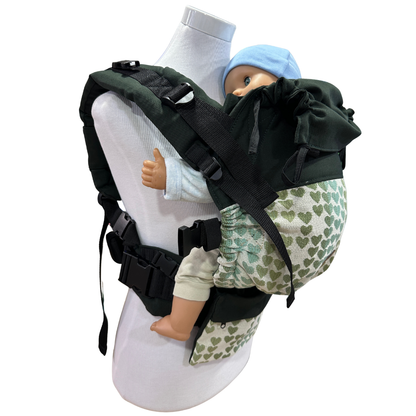 Mochila Primera Etapa Verde Oscuro Fular Corazones Olivo