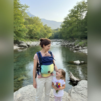 Mochila Primera Etapa Azul Francia Fular Verde Amarela
