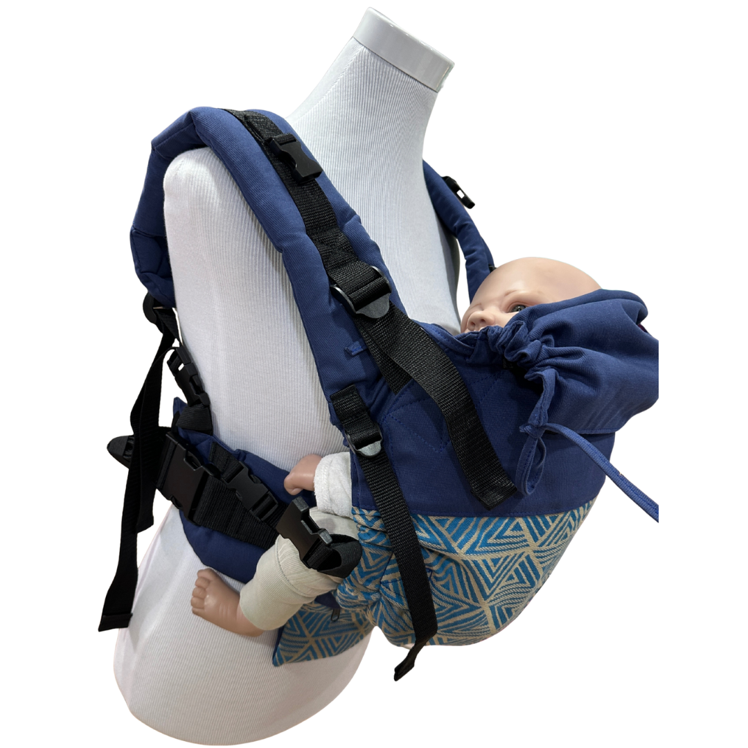 Mochila Primera Etapa Azul Francia Fular Geométrico Beige Azul