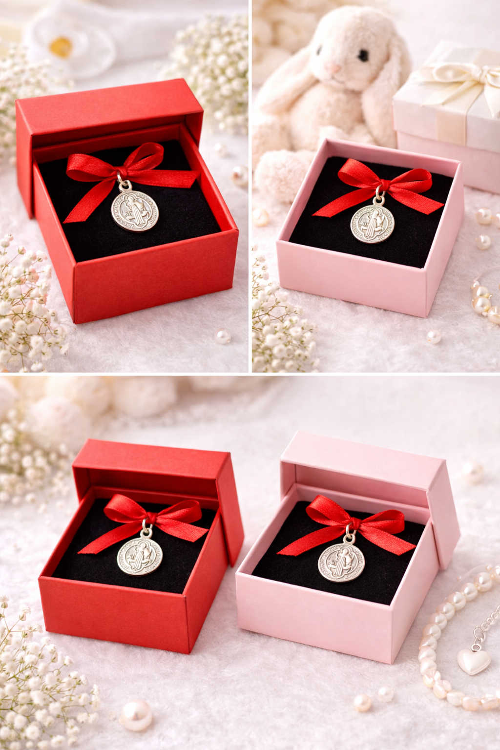 Medalla San Benito Plata 925 para Bebé con Cinta Roja – Protección y Regalo Especial