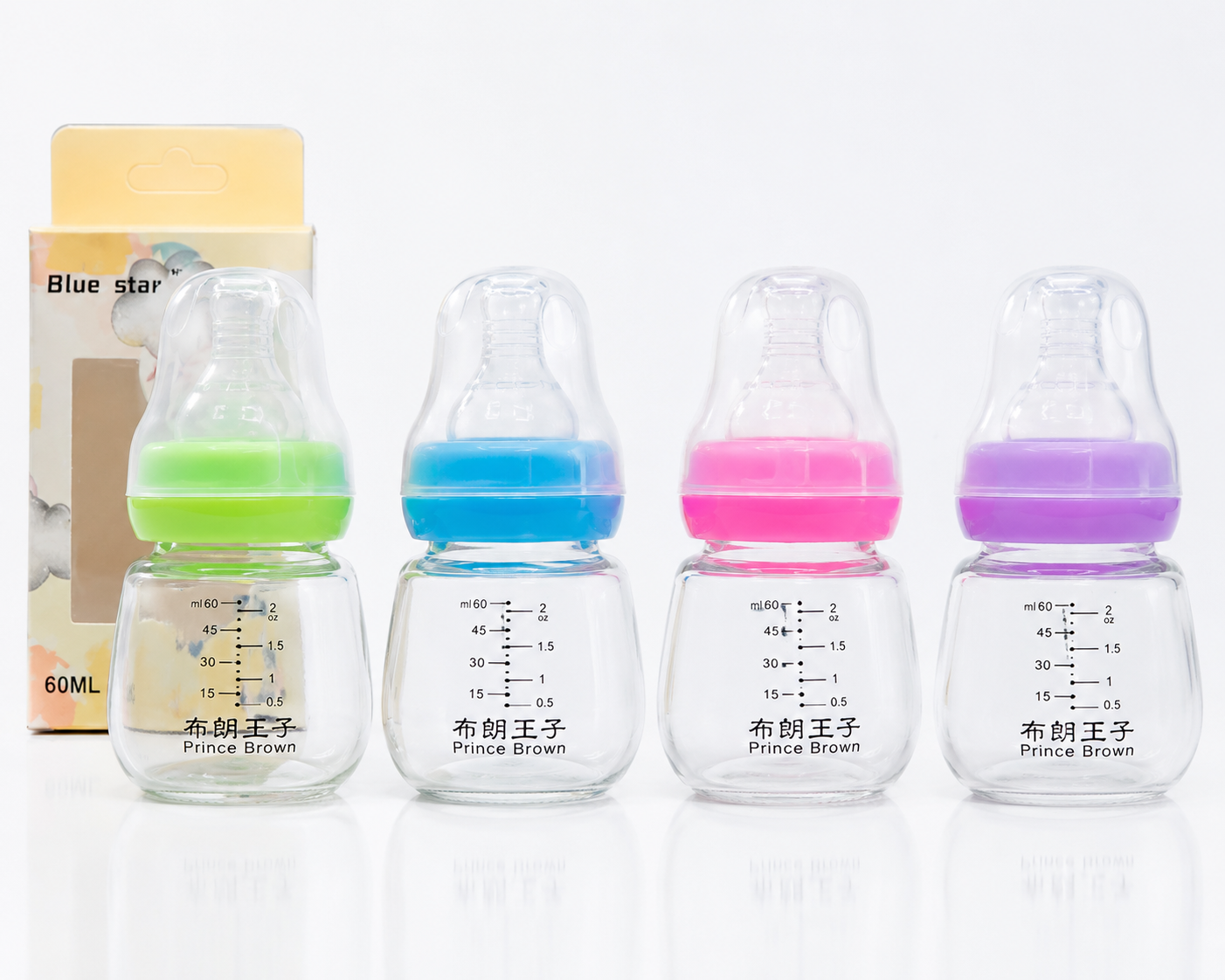Mamadera de Vidrio Tetina Pequeña 60 ml – Biberón Anticólicos para Recién Nacidos