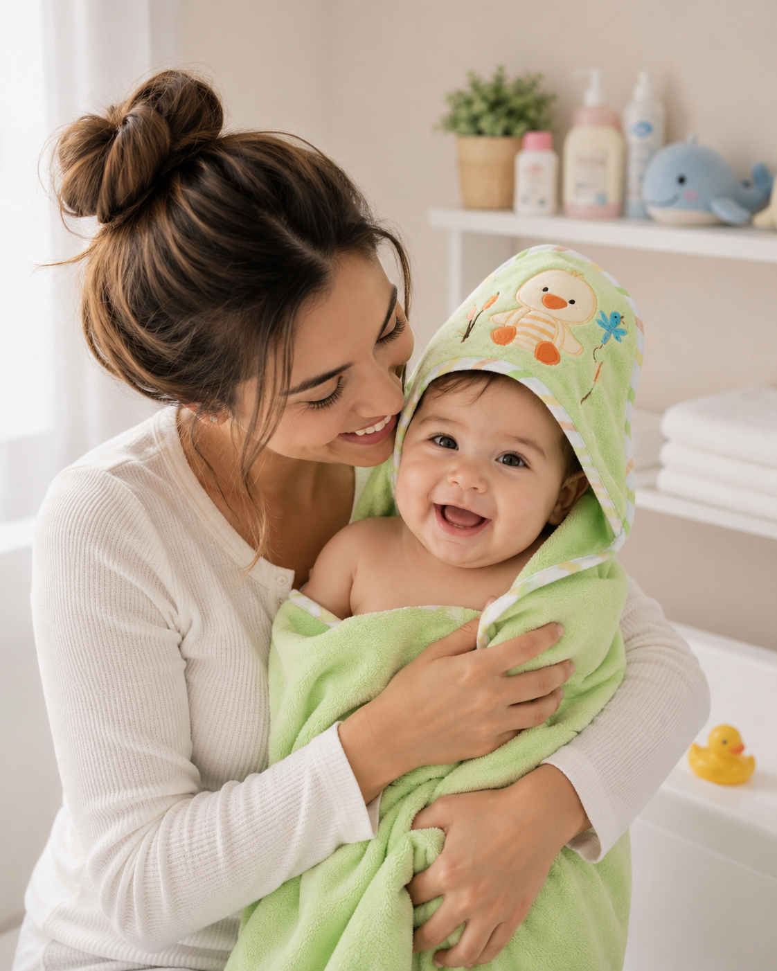 Toalla con Capucha para Bebé + Toallita de Baño – Set de Microfibra Suave y Absorbente