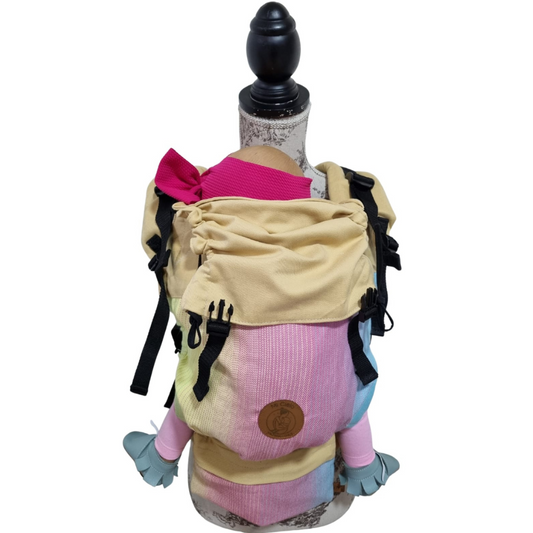 Mochila Primera Etapa Beige Fular Amarillo-Rosado-Celeste