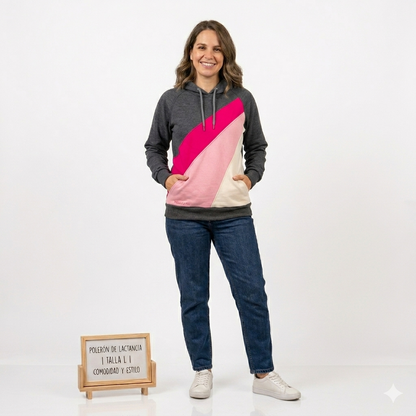 Polerón de Lactancia Binibam – Modelo Evenezer Gris Fucsia