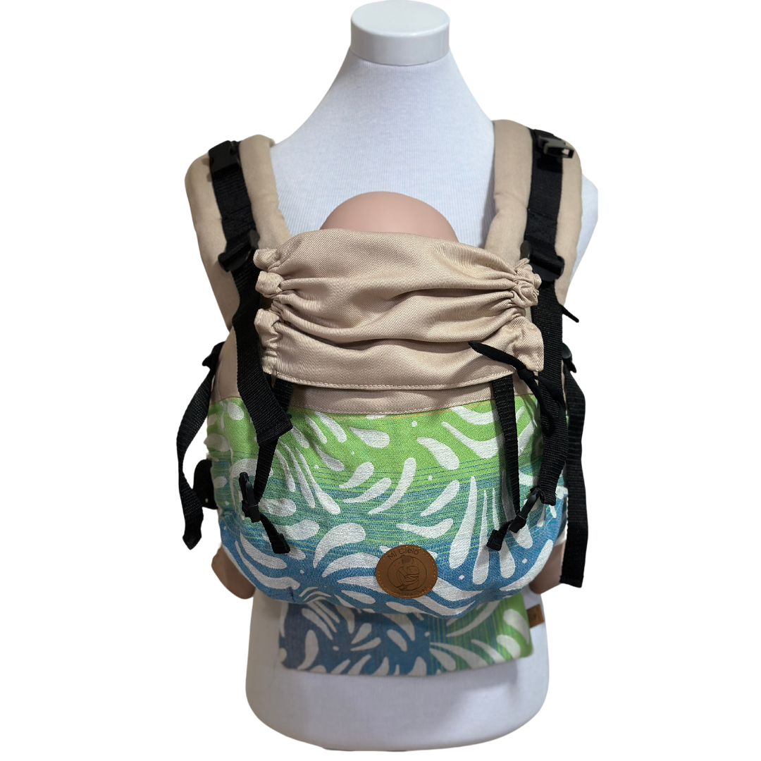 Mochila Primera Etapa Beige Floral Tonos Celeste - Verde