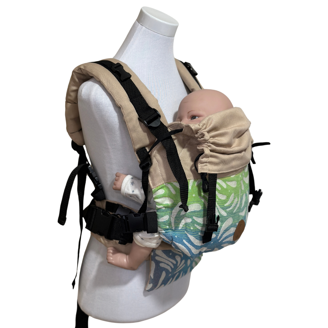 Mochila Primera Etapa Beige Floral Tonos Celeste - Verde