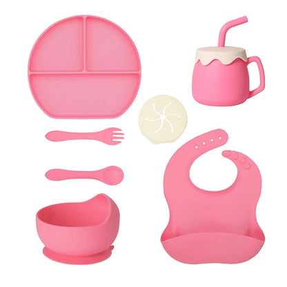 Set de Alimentación de Silicona para Bebés 7 Piezas | Vajilla Antideslizante Libre de BPA