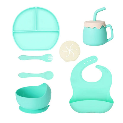 Set de Alimentación de Silicona para Bebés 7 Piezas | Vajilla Antideslizante Libre de BPA