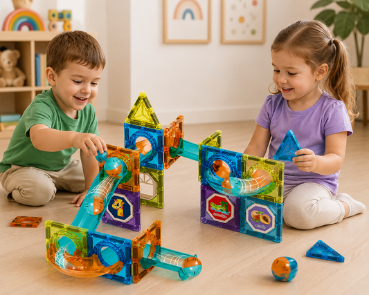 Set de Bloques Magnéticos con Circuito de Canicas – 42 Piezas